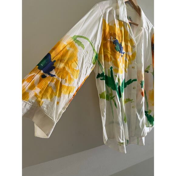 Vintage 100% Rayon Button Down Shirt Sunflower Print Jams World Size Medium JL - Picture 4 of 10